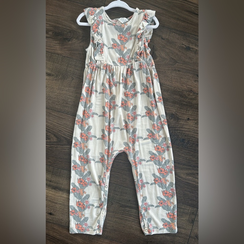 2T kate quinn Cream jumpsuit with Coral Floral Print